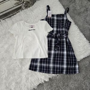 Limited Too Girl's Plaid Jumper Dress & Tee. Size XL (16-18). New.